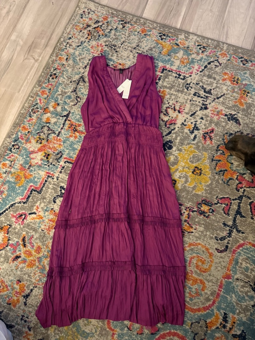 White House black market Fuchsia satin fit & flare midi dress - Picture 2 of 3
